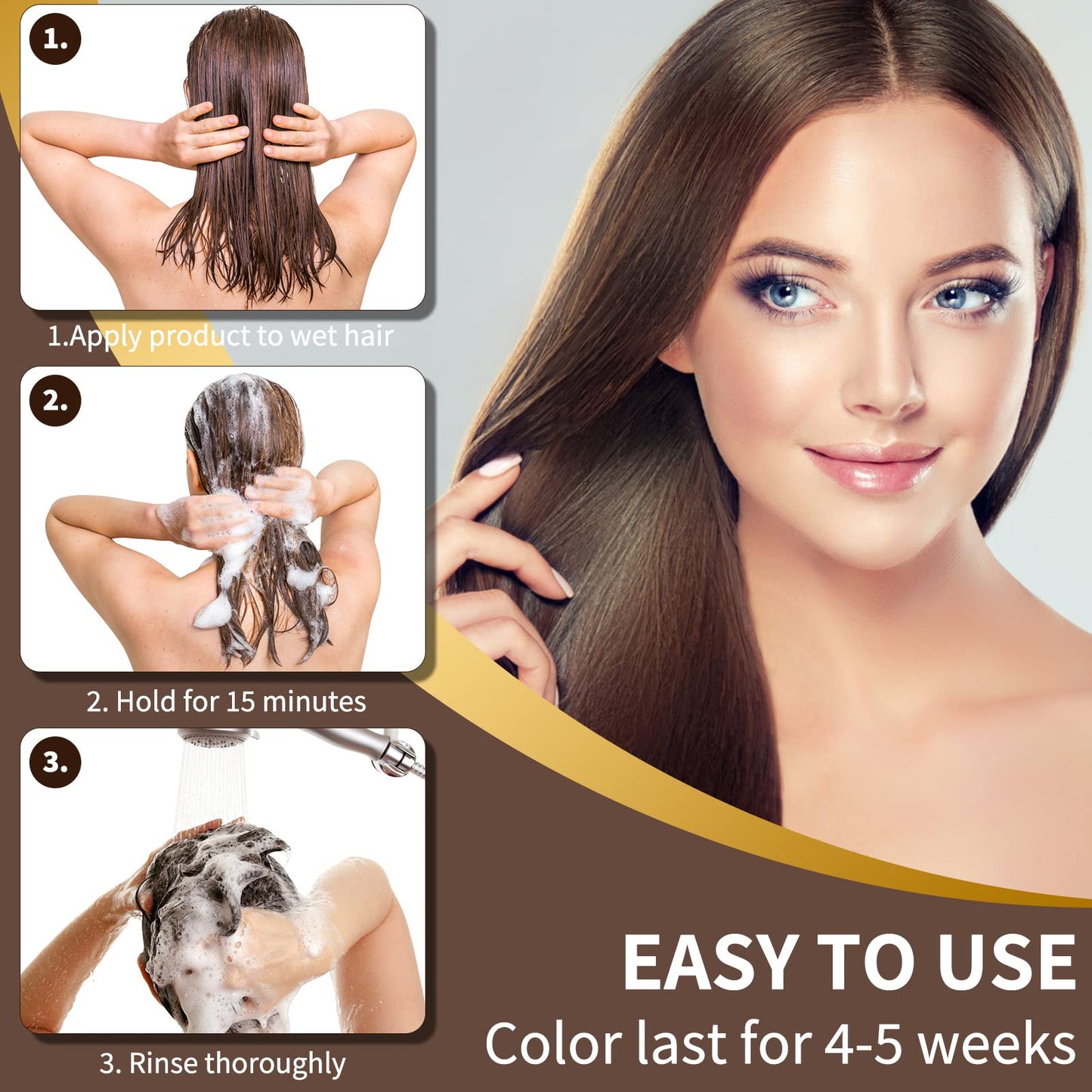 COSMTEK Dark Brown Hair Dye Shampoo Permanent for Men&Women,Instant Hair Color Shampoo for Gray Hair Coverage and Beard,3-In-1 Shampoo for Color Treated Hair,Lasts 30 Days/500ml/Ammonia-Free/Natural herbal Ingredients.