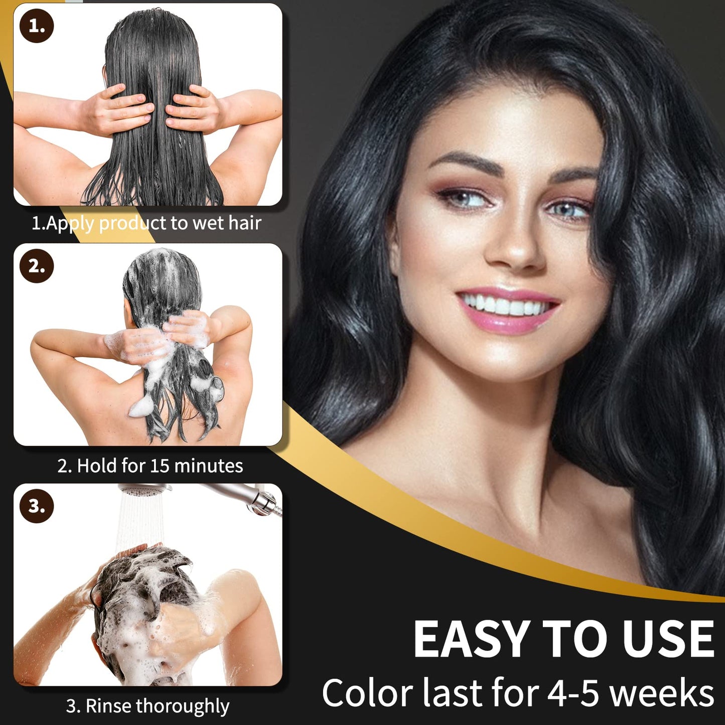 COSMTEK Black Hair Dye Shampoo Permanent for Men&Women,Hair Color Shampoo for Gray Hair Coverage and Beard,3-In-1 Shampoo for Color Treated Hair,Lasts 30 Days/500ml/Ammonia-Free/Natural herbal Ingredients.