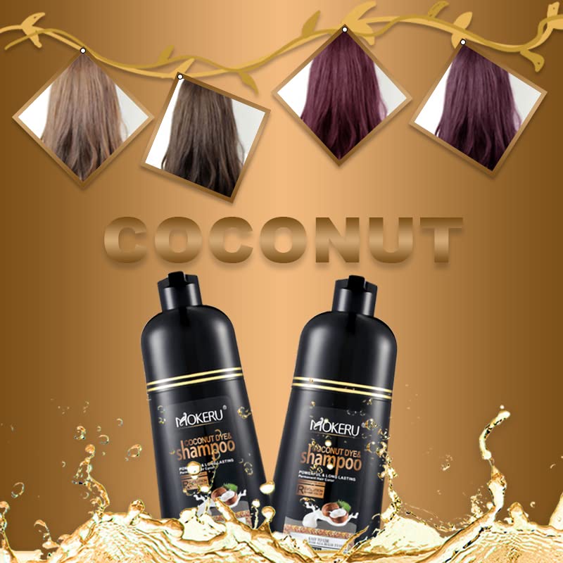 MOKERU Coconut Dark Brown Hair Dye Shampoo for Gray Hair, Semi-Permanent Hair Color Shampoo for Women and Men, Fast Acting and Long Lasting, 3 in 1- 100% Grey Coverage(17.6 Fl oz)