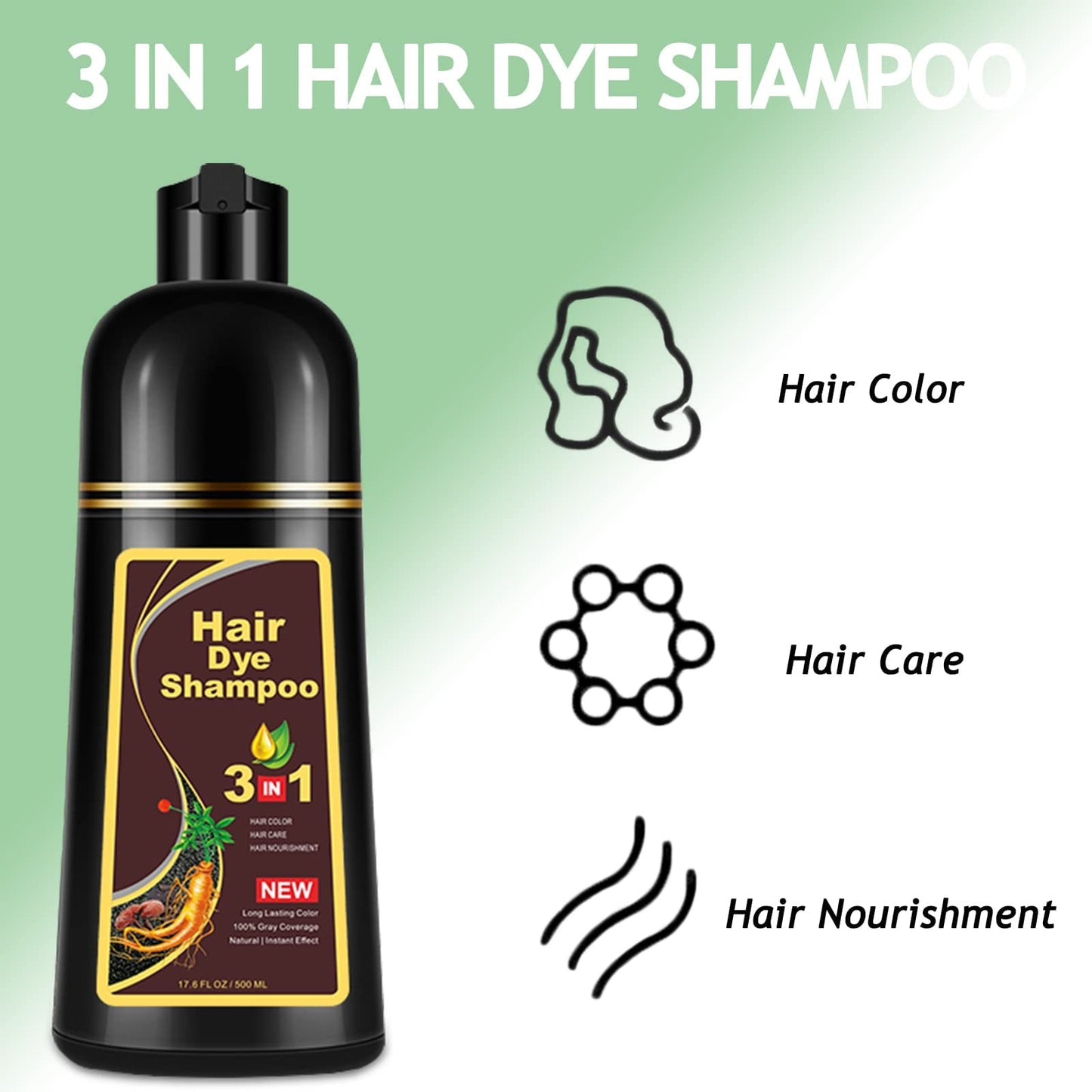 Meidu Instant Dark Brown Hair Color Shampoo for Women & men, Permanent Hair Dye Shampoo for Gray, 100% Grey Coverage, 3 in 1 Herbal Ingredients, 500ml